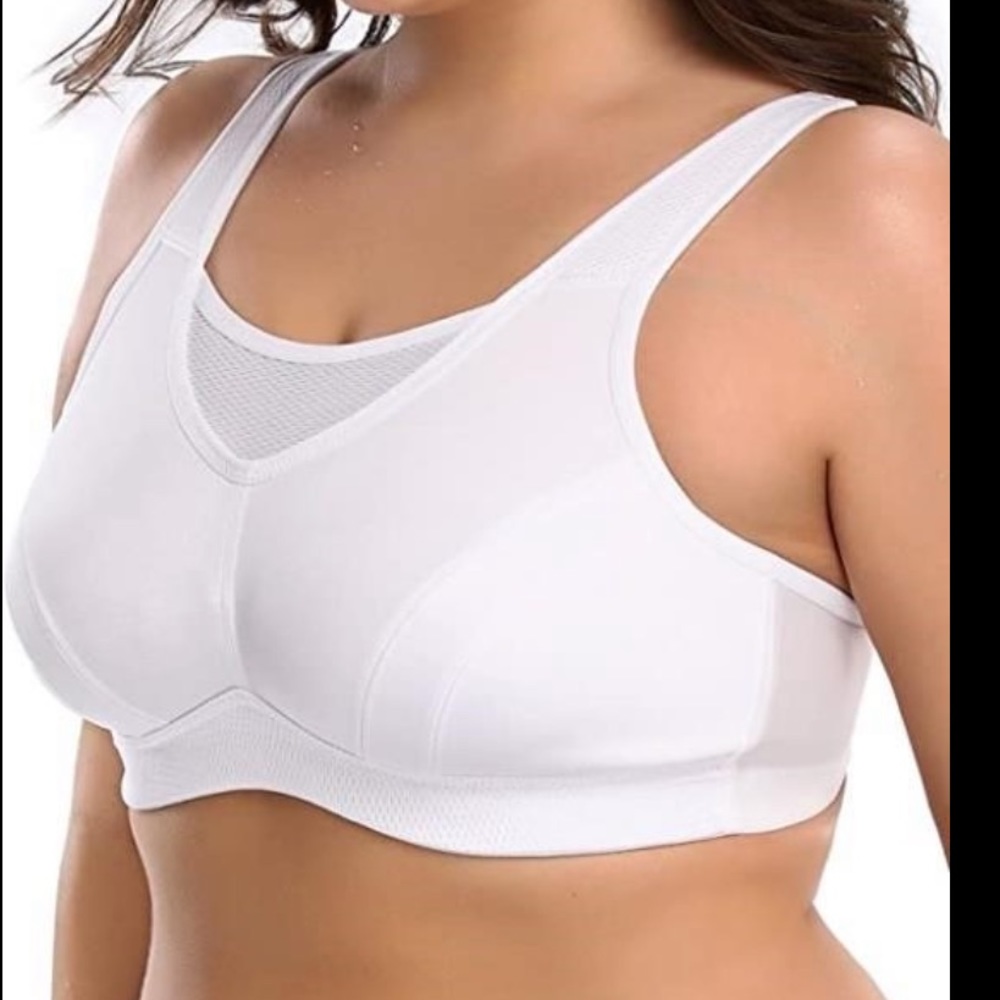 Deyllo Women’s High Impact Full-Support Wirefree Sports Bra, White, NWT, 48B